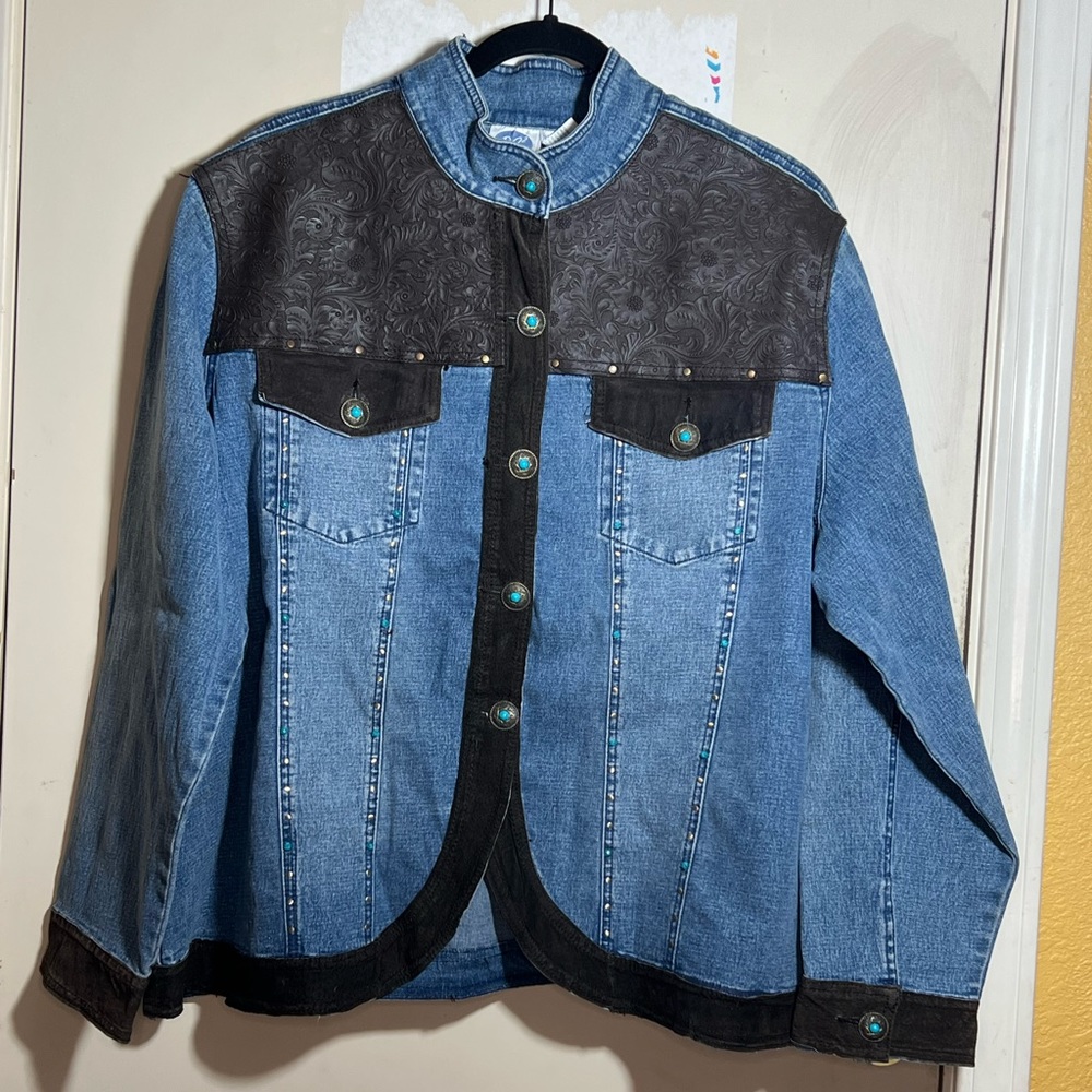 Women’s vintage western leather and jean overshirt shirt jacket shacket